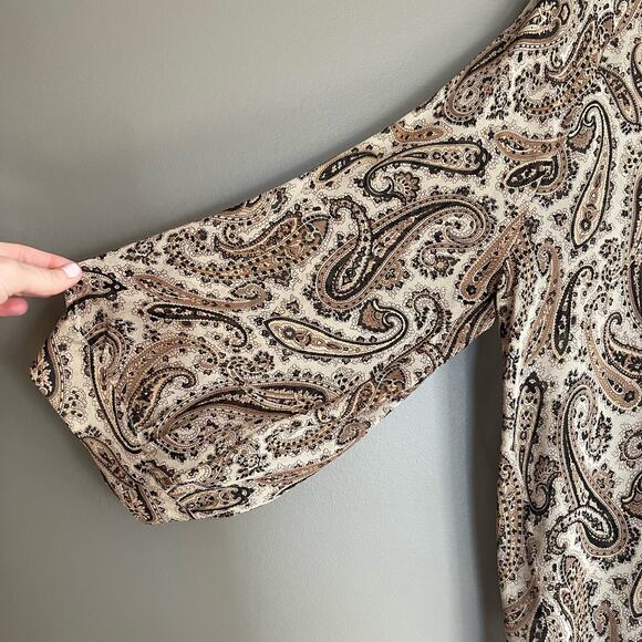 Nili Lotan Acadia Paisley‎ Silk Blouse Size XS Cream Black Neutrals Blouson Chic - Picture 12 of 16